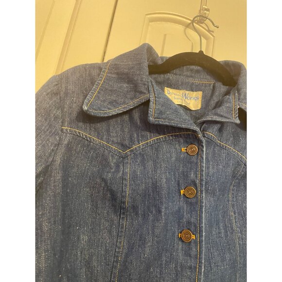 Vintage DenimWorks Womens Blue Denim Button-Up Jacket With Wide Collar & Contras - Picture 5 of 12